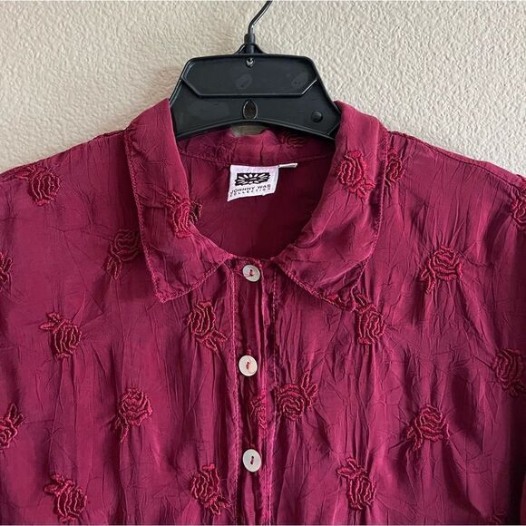 Johnny Was Lace Floral Semi Sheer Collar Button Front Top - Picture 2 of 9